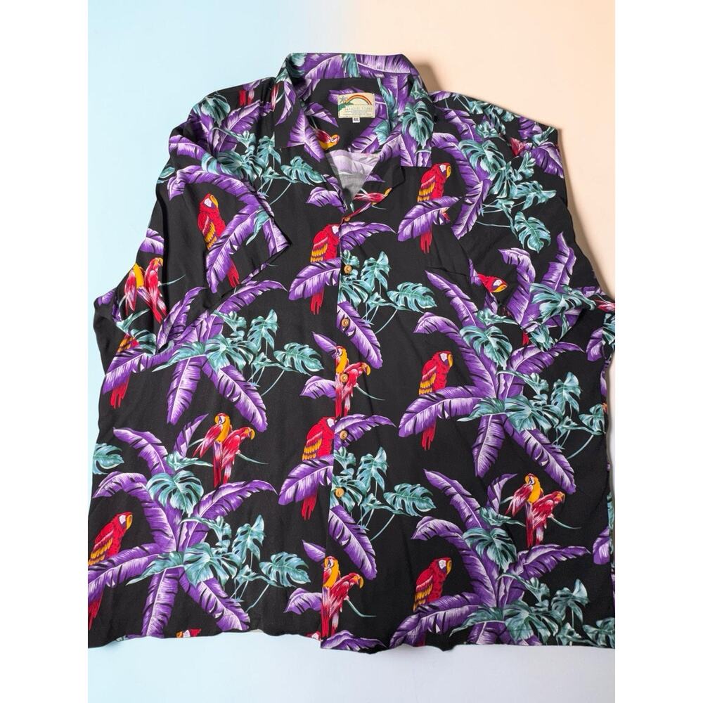 Paradise Found Hawaiian Shirt Mens 4XL Black Parrot Tropical Made Hawaii